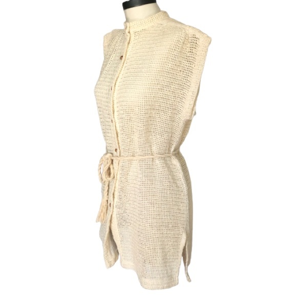 70s Vtg Open Knit Wood Button Rope Belted Tunic - Picture 7 of 17